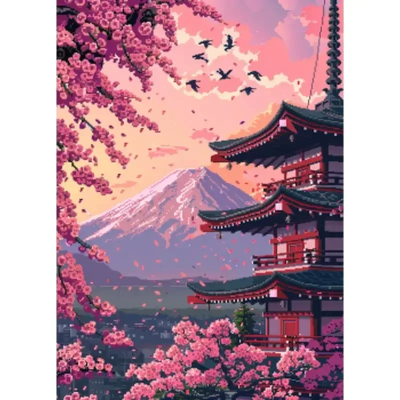 Scenery Painting By Numbers Oil HandPainted Acrylic Paint Sakura Pagoda Home Decors Adults Crafts On Canvas DIY Gift