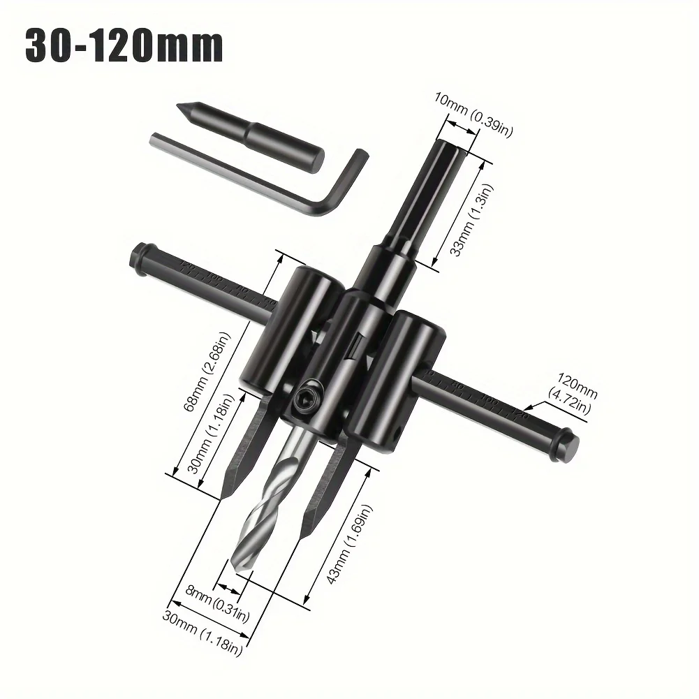 30-120/200/300mm Adjustable Circle Hole Cutter Wood Drywall Drill Bit Saw Round Cutting Blade Aircraft Type DIY Tool view 3