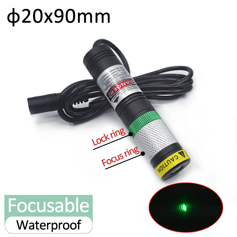 

D20X90mm Waterproof Glass Direct Green Dot 520nm Focusable 10mW-135mW Laser Module for Sawmill Locator Halloween Haunted House