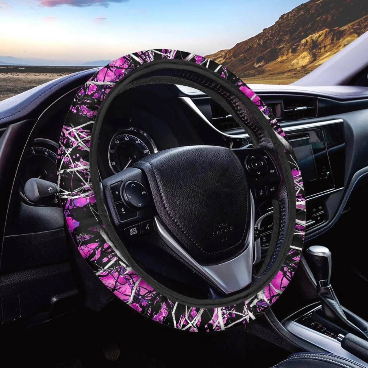 INSTANTARTS Pink Branch Forest Auto Steering Wheel Cover for Car SUV Truck Non-slip Sweat Absorption Comfort Automotive Interior