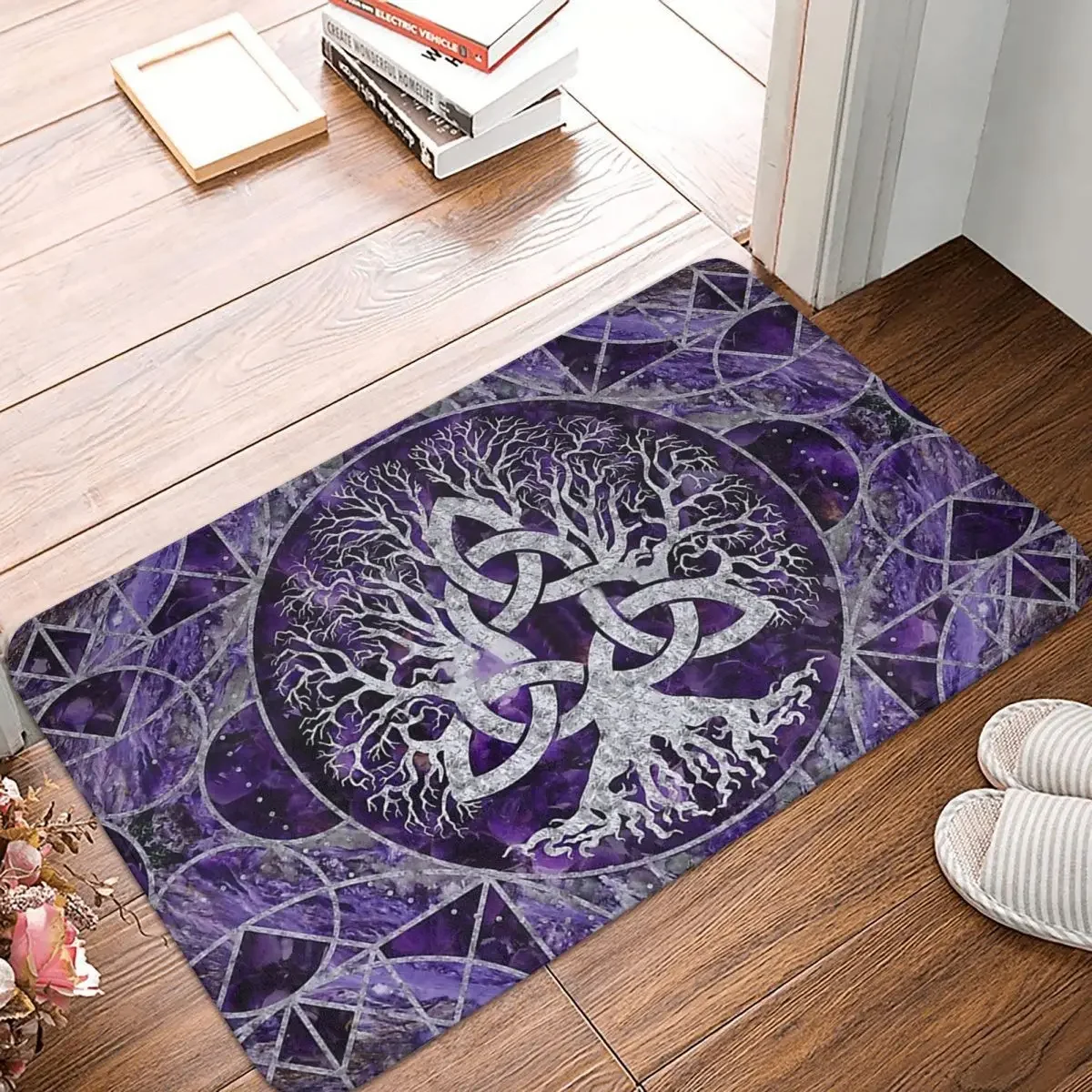 Viking Valhalla Bedroom Mat Purple Life Tree With Triquetra Amethyst And Silver Rug Home Doormat Living  Carpet Balcony