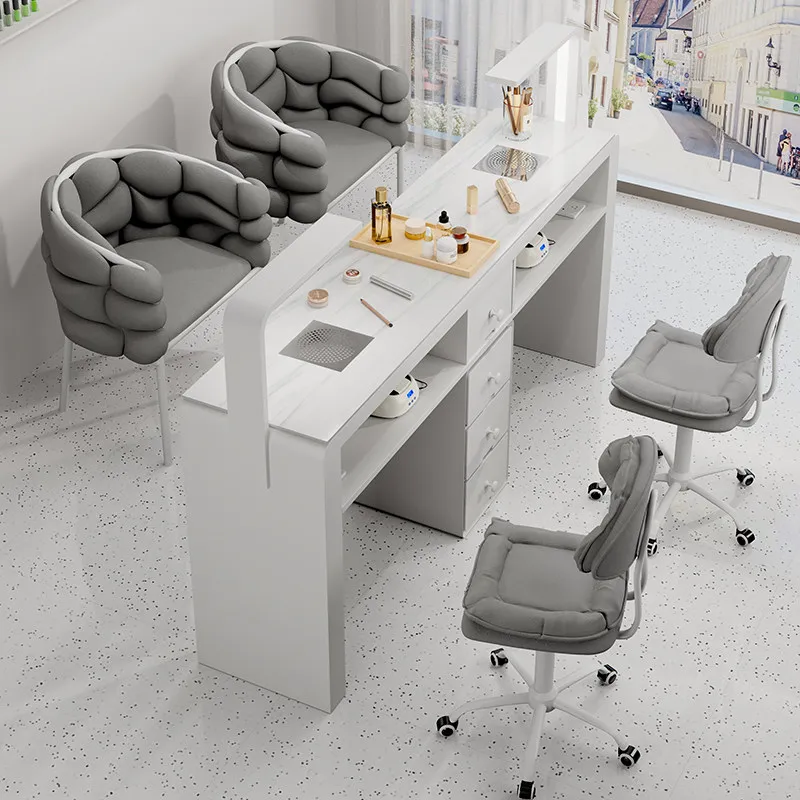 Luxury White Nail Salon Table Storage Wood Korean 80 Cm Manicure Nail Table Designer Modern Table Manucur Beauty Salon Furniture