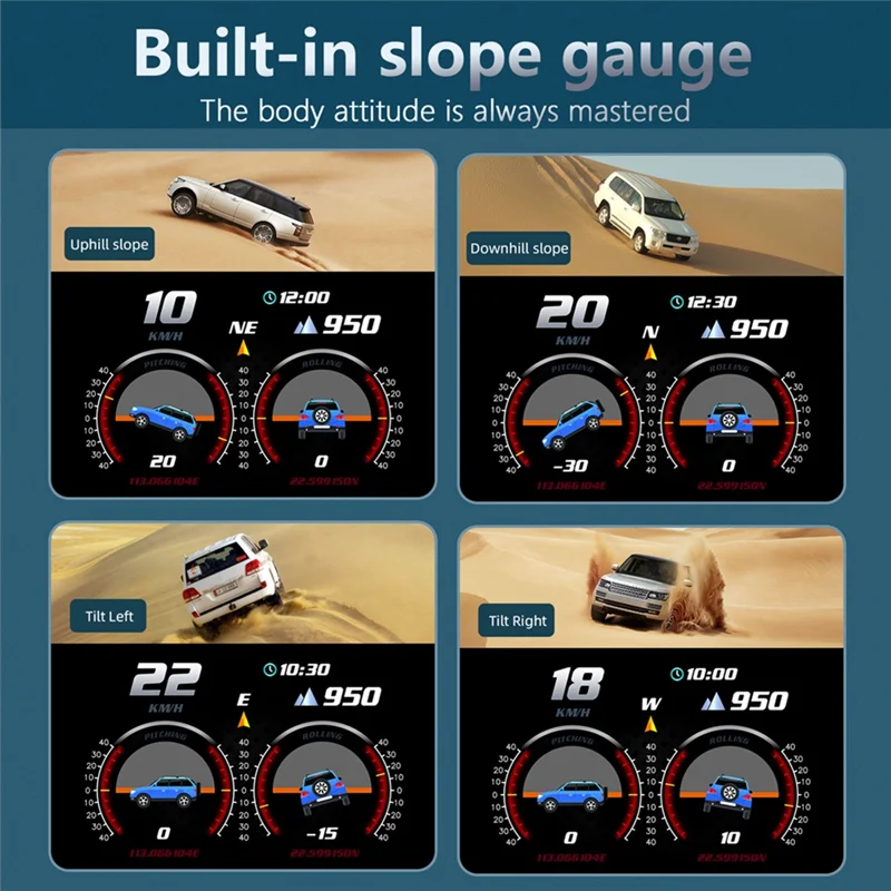 

P2 Car HUD Head-Up Display OBD GPS Vehicle Speed And Gradient Meter Water Temperature And Fuel Consumption Easy To Use Black