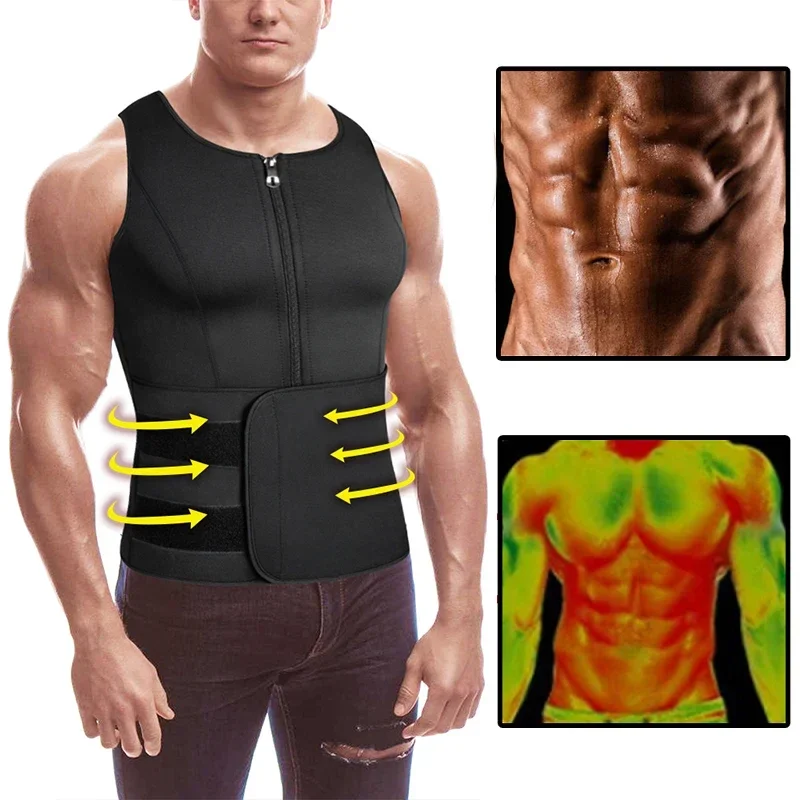 Neoprene Men Body Shaper Sweat Waist Trainer Vest Adjustable Workout Shapewear with Double Zipper Slimming Corset Sauna Suit