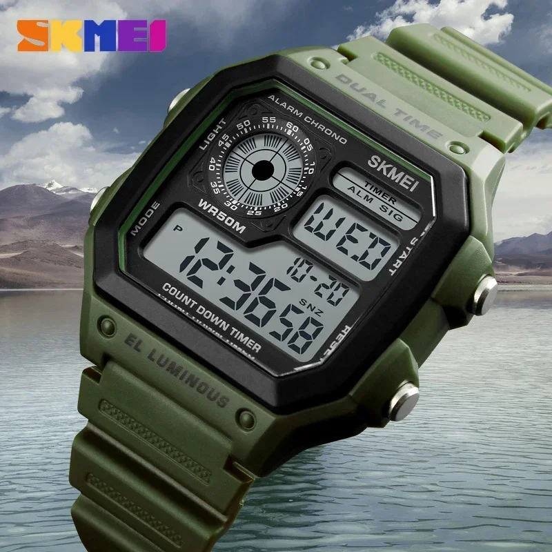 SKMEI-reloj Digital multifunción para hombre, cronógrafo con correa de PU, resistente al agua, con alarma, para deportes al aire libre, a la moda,