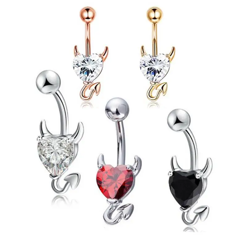 

New Faion 5 Colors Piercing Jewelry Devil Caution Heart Navel Ring Navel Bule Navel Studs Body Accories