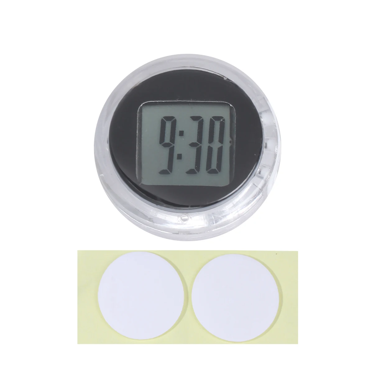 Wodoodporny Samoprzylepny Mini Zegar Samochodowy Czarny Mały Zegar Cyfrowy na Deskę Rozdzielczą o Rozmiarze Monety Uniwersalny do Motocykla Skutera Roweru Auta