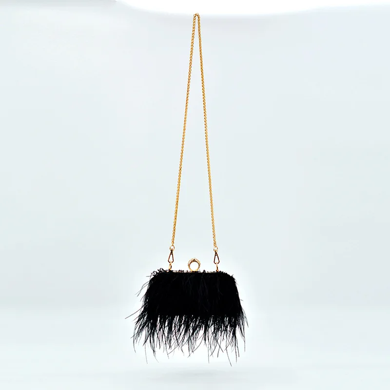 Women's Ostrich Feather Evening Clutch Luxury Designer Banquet Wedding Handbags And Purses Elegant Party Shoulder Crossbody Bags