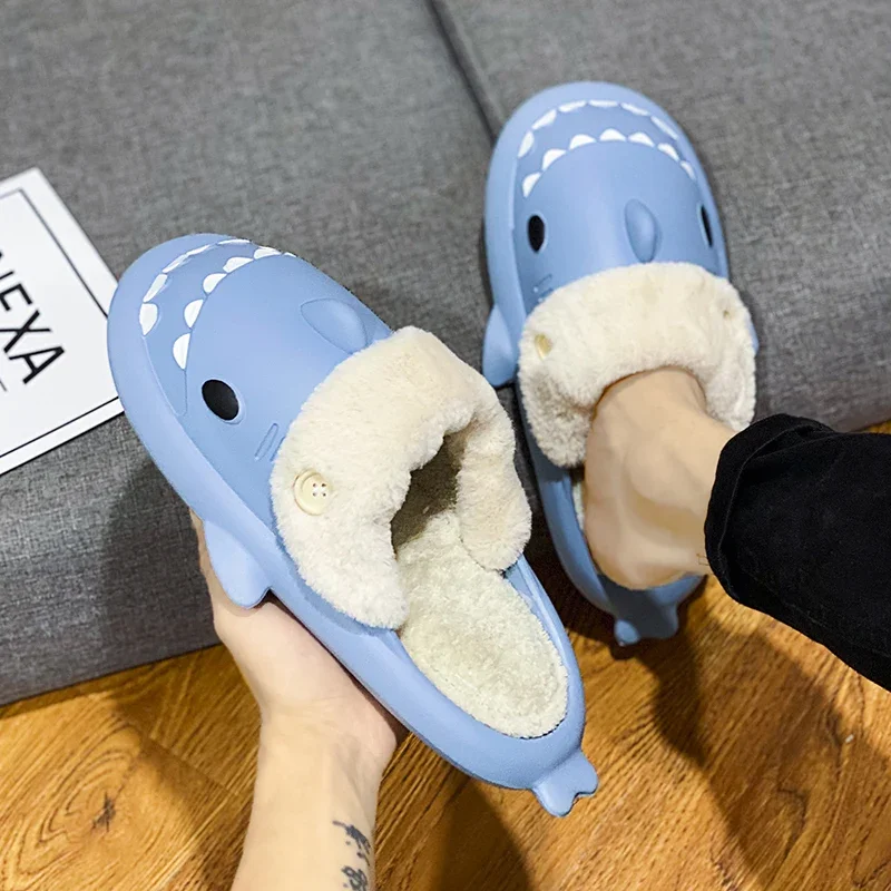 

Зимние домашние тапочки с изображением акулы для взрослых, детские сандалии с милыми животными, женские теплые плюшевые домашние бархатные мягкие напольные шлепанцы с героями мультфильмов