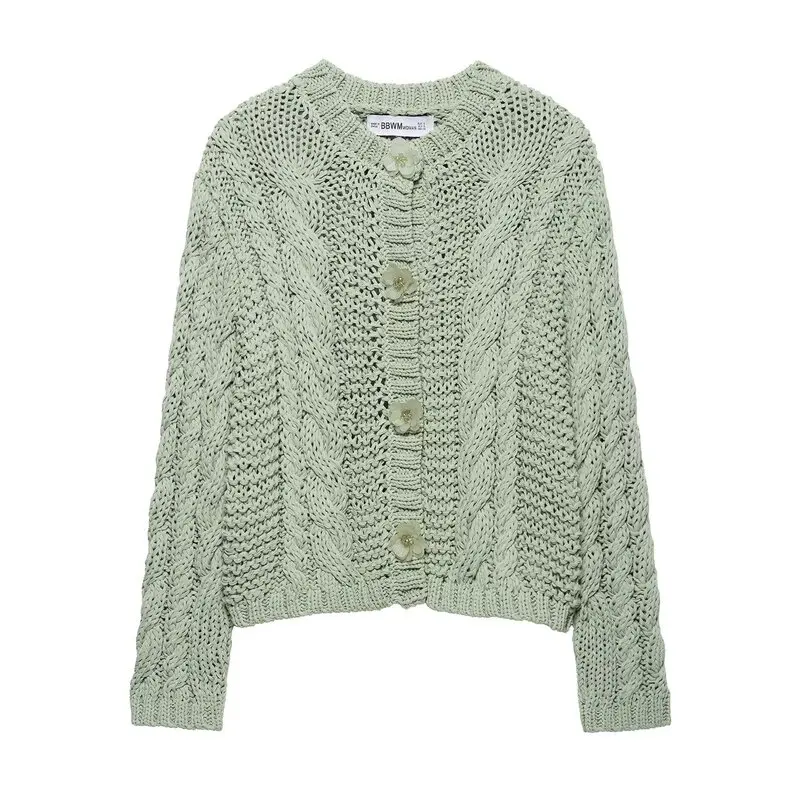 

Spring 2025 New Arrival Women's Knitted Long Sve round Ne Floral Jaet Commute Sle ort Length Open Cardigan