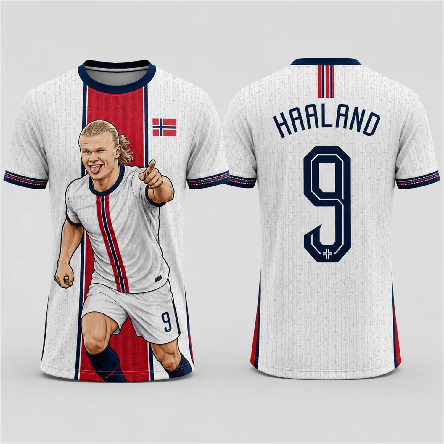 Men's Summer Round Neck Short Sleeve T-shirt Norway Flag Strip Erling Haaland Print Loose Casual Sports Streetwear Daily Top