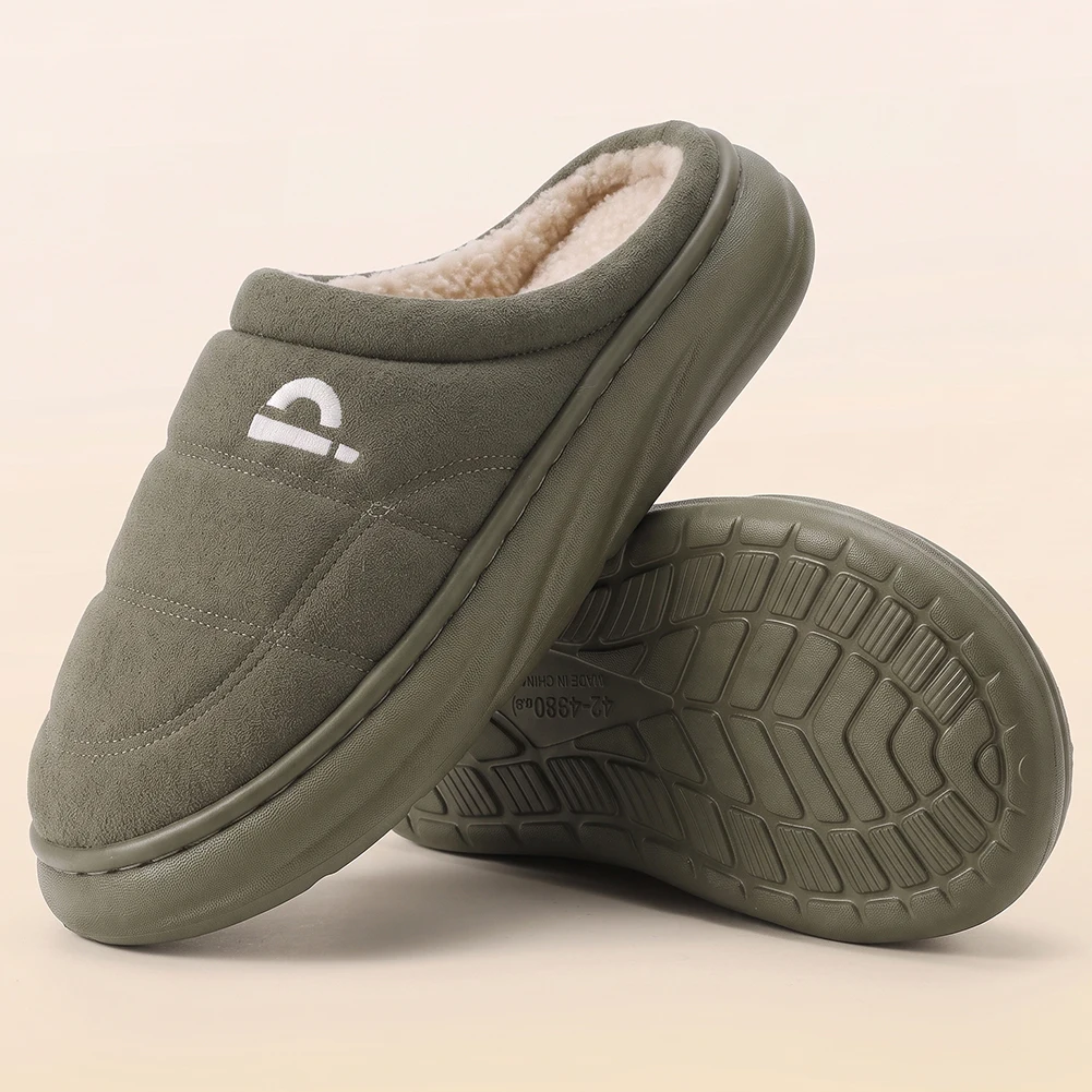 Breit geschnittene Herren-Hausschuhe mit Fußgewölbestütze, EVA-Sohle, rutschfest, Memory-Schaum-Polsterung, gestreiftes Design, warme Winterschuhe für Zuhause. – Detail 4