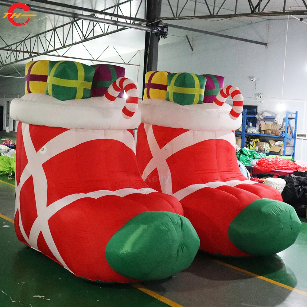 

Free Shipping 3m/5m High Inflatable Santa Claus Shoes Gifts Boxes Christmas Boot Decoration with Blower