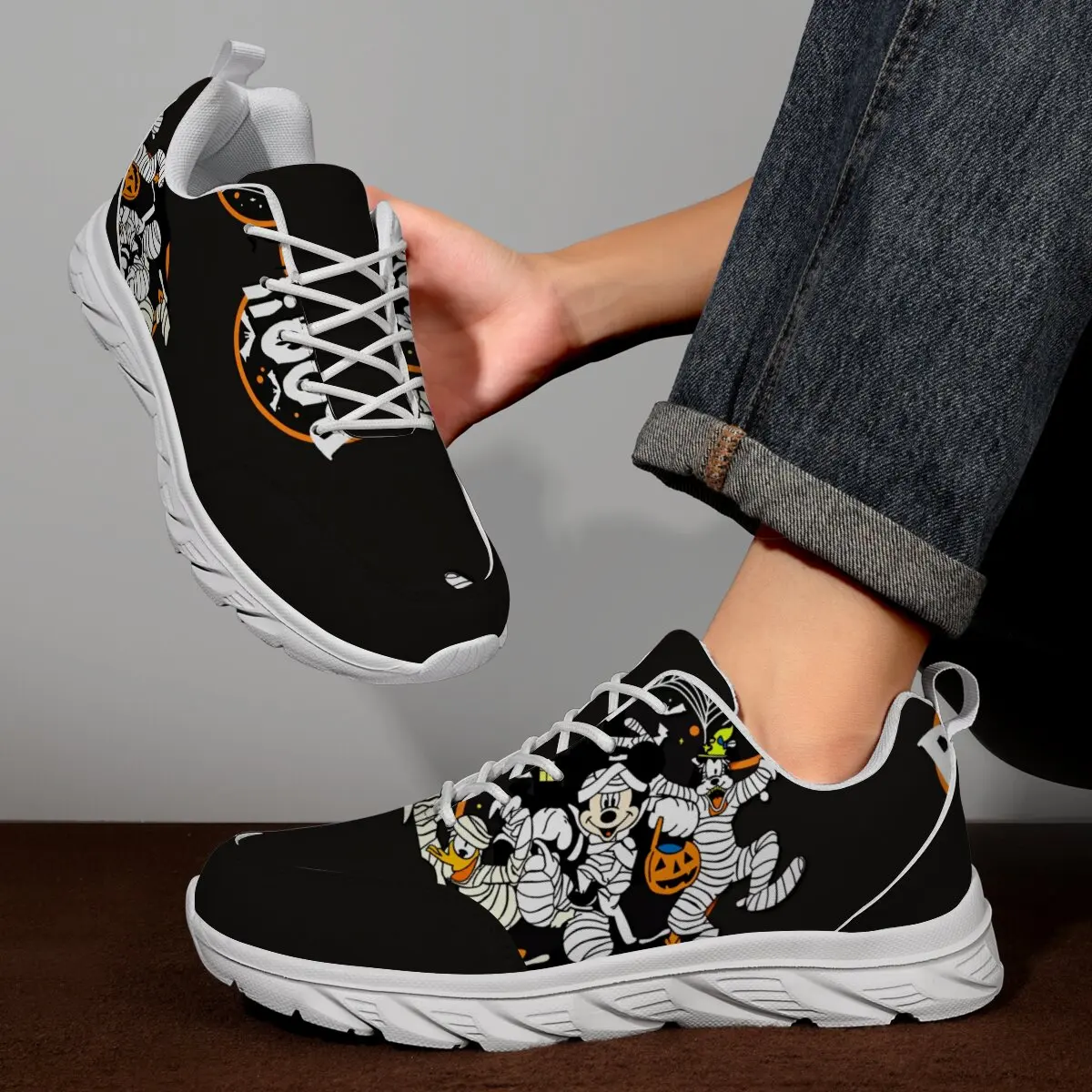 

Children's Casual Shoes with Cartoon Rabbit Disney Mickey Mouse Pattern Design Flying Woven Flat Flat Ultra-light Sports Shoes