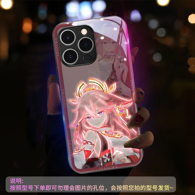 For Genshin Impact LED Light Up Phone Case For Samsung S23 S21 S22 Plus Ultra Note 10 20 A21S A53 Smart Glitter Phone Back Cover