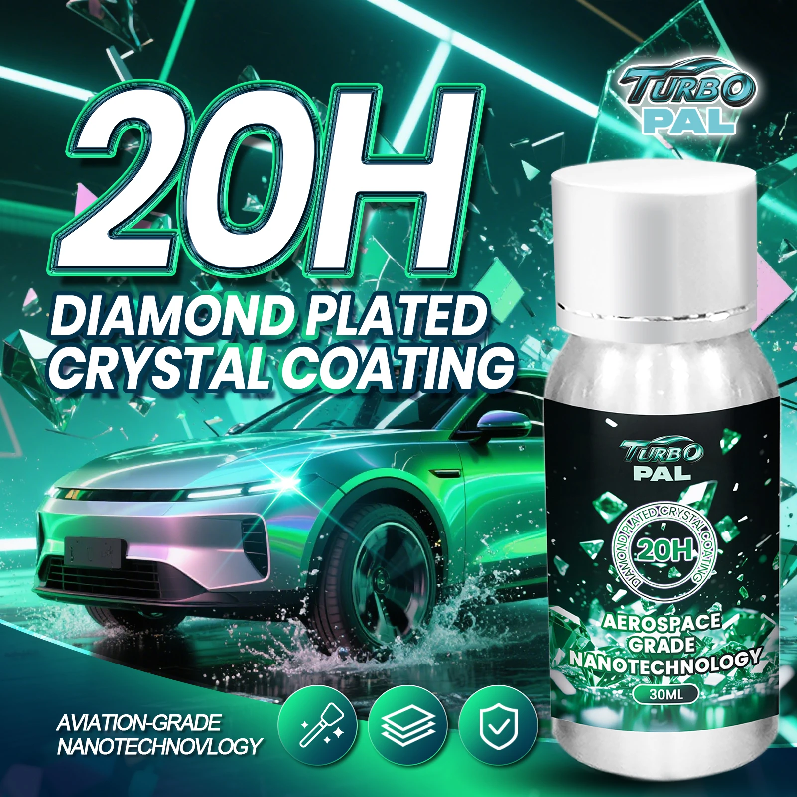 

Комплект алмазного керамического покрытия TURBOPAL 20H Pro-Grade, максимальная глянцевая защита и твердость, нано-технология против царапин