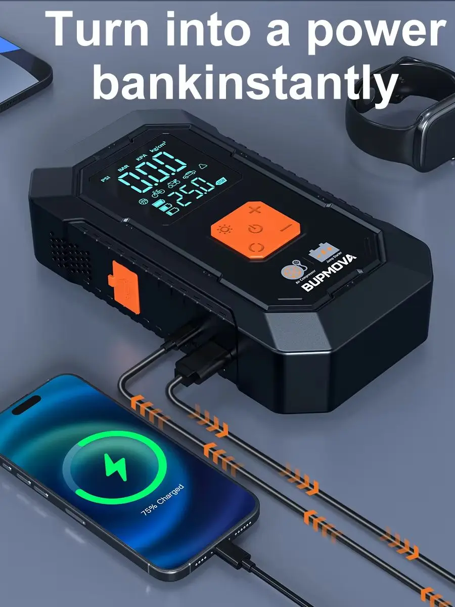 1500A Starthilfe-Powerbank, Tragbares Ladegerät, Notfall-Booster, 12V Auto-Batterie-Starthilfe, Autobatterie-Starter mit Reifenfüller, Powerbank mit Luftpumpe für ALLE Benzin- & 10.0L