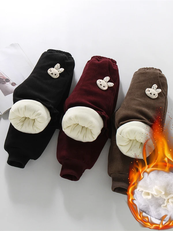 سراويل كاجوال مبطنة بالشتاء للفتيات، سراويل طويلة عالية الخصر، تصميم غير متماثل، مزيج قطني مريح للأطفال