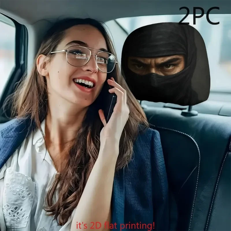 2 Stück Auto-Kopfstützenbezüge; Ninja-Style-Druck; Einfach zu installieren; Universelle Passform; Ungefüllt – Detail 2