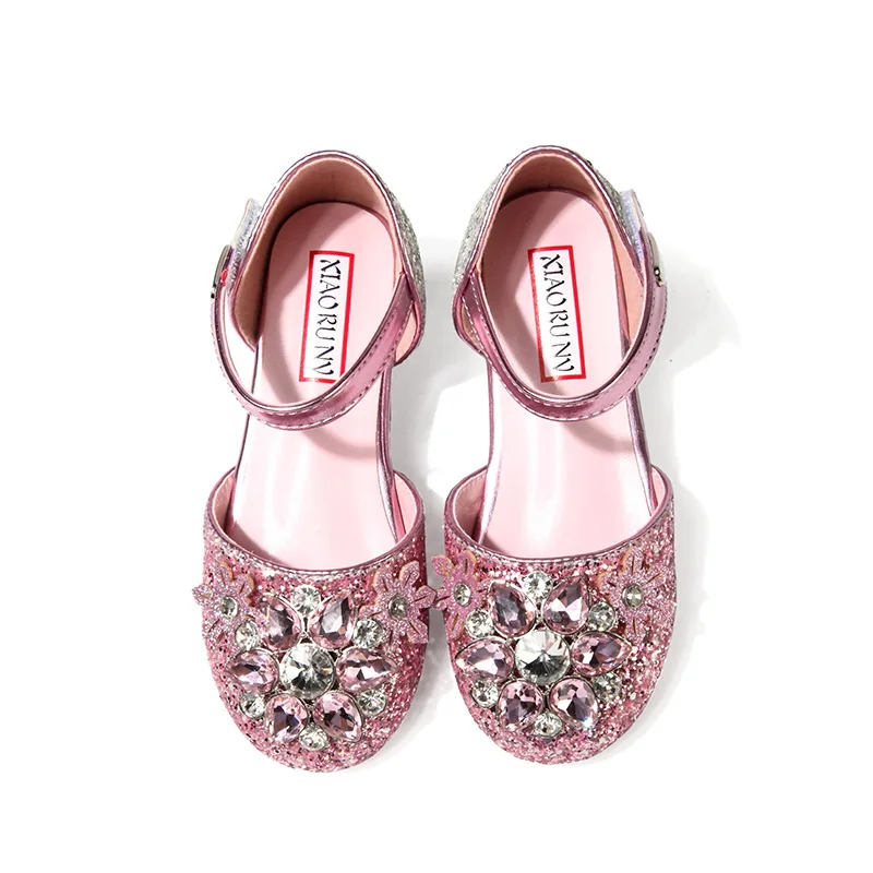 2023 Meisje Mary Janes Kinderen Prinses Glitter Schoenen Mode Veelzijdige Bruiloft Luxe Zachte Kids Strass Jurk Platte Sandalen