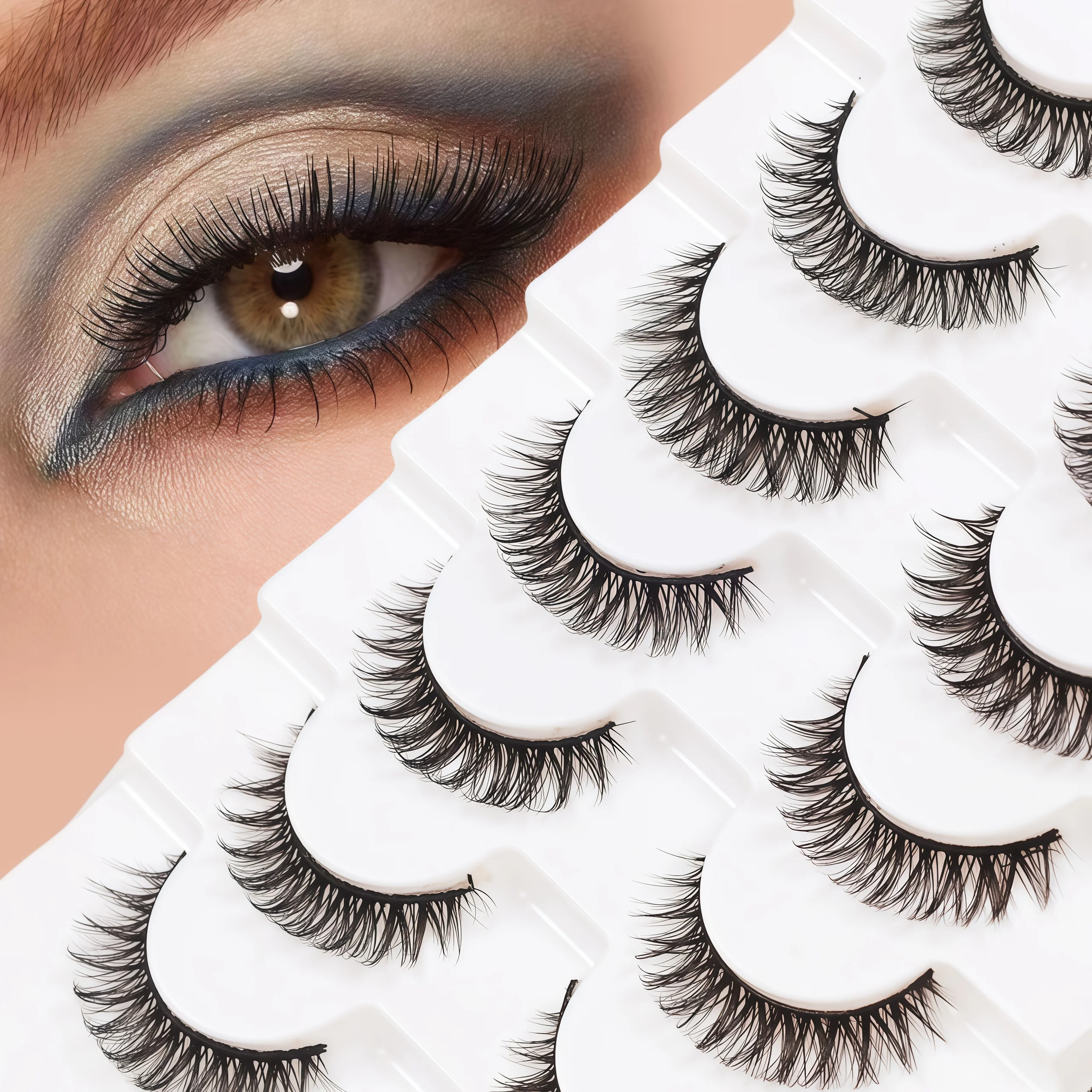 ヨーロッパ＆アメリカン 7ペア 厚め ナチュラルまつげエクステ フェイクキャットアイ ロシアンつけまつげ
