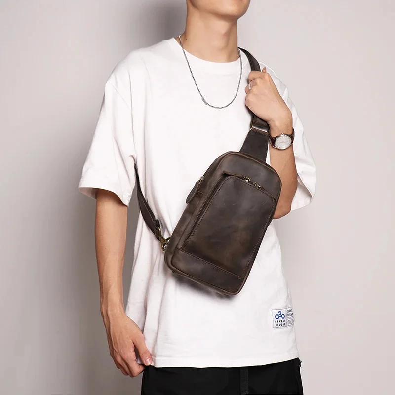 

Real Leather Sling Bag for Men Vintage Chest Handmade Shoulder Crossbody Daypack Fashion Waist Pack