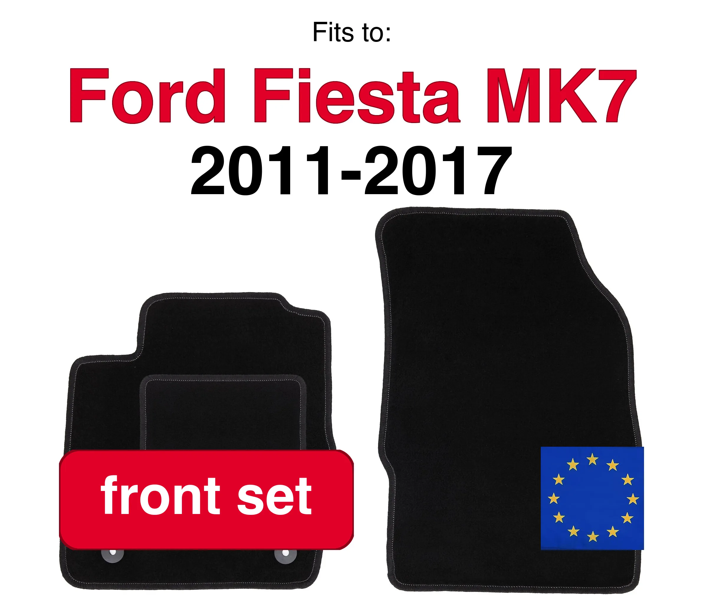 Auto velours vloermatten voor Ford Fiesta MK7 hatchback (2011-2017) - Zwart (2 stuks) Voorkant auto vloermatten