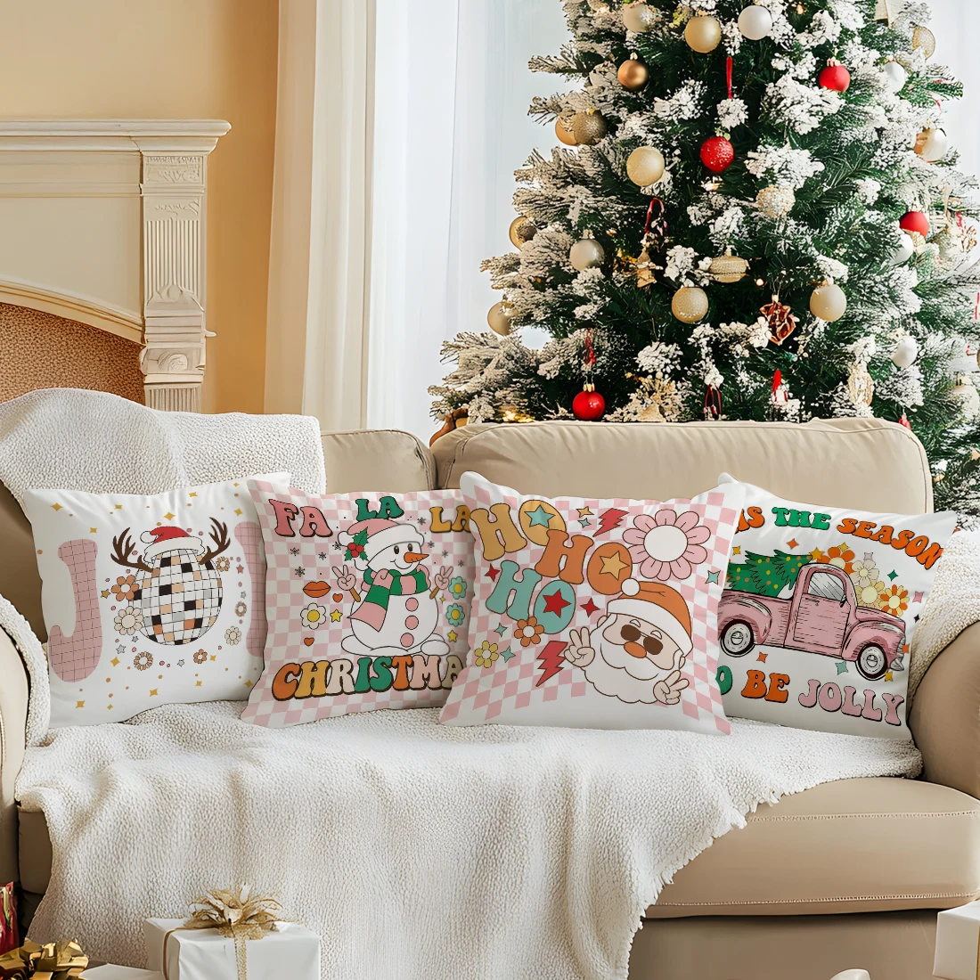 

Christmas theme Cushions Pillowcase Polyester Cushion Cover Throw Pillow Sofa Decoration Pillowcover Home Car Sofa Decor