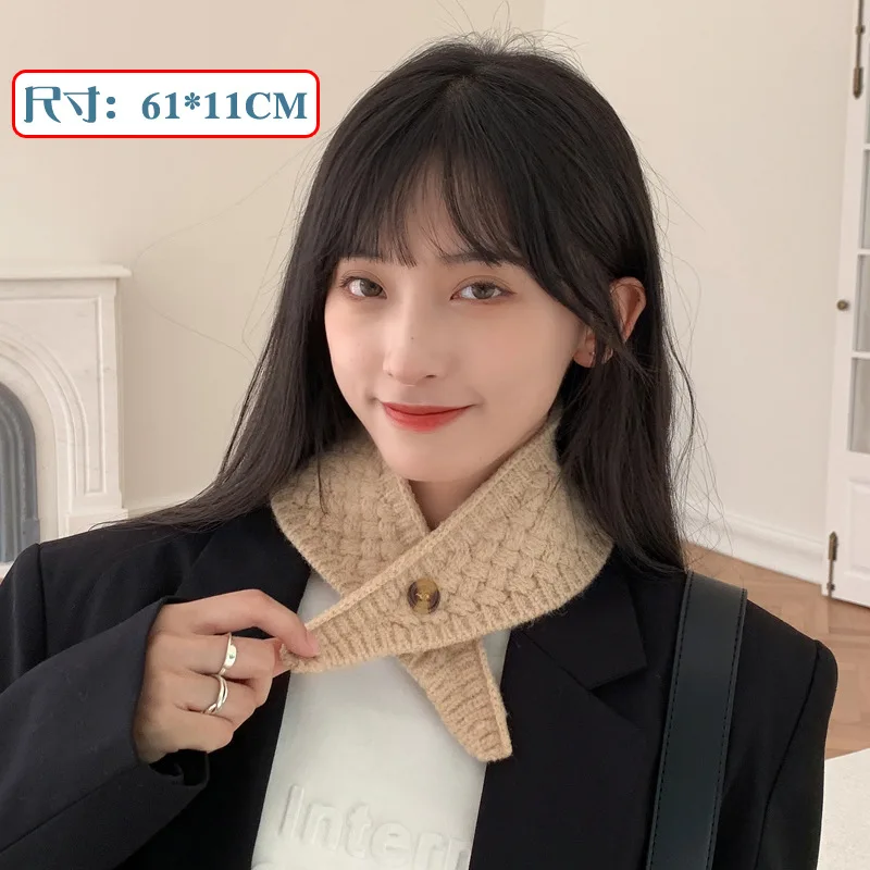 Knitted neck protection scarf with small winter scarf with fake collar short versatile cervical warm wool neck cover
