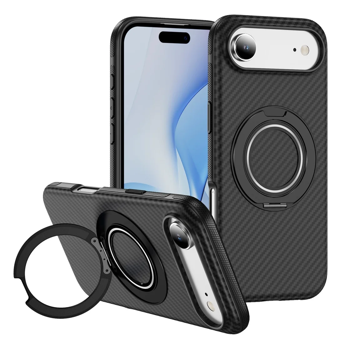 

Built-in kickStand Compatible With MagSafe Shockproof Slim Carbon Fiber Texture Phone Case For iPhone 17 Air 2025 Cover