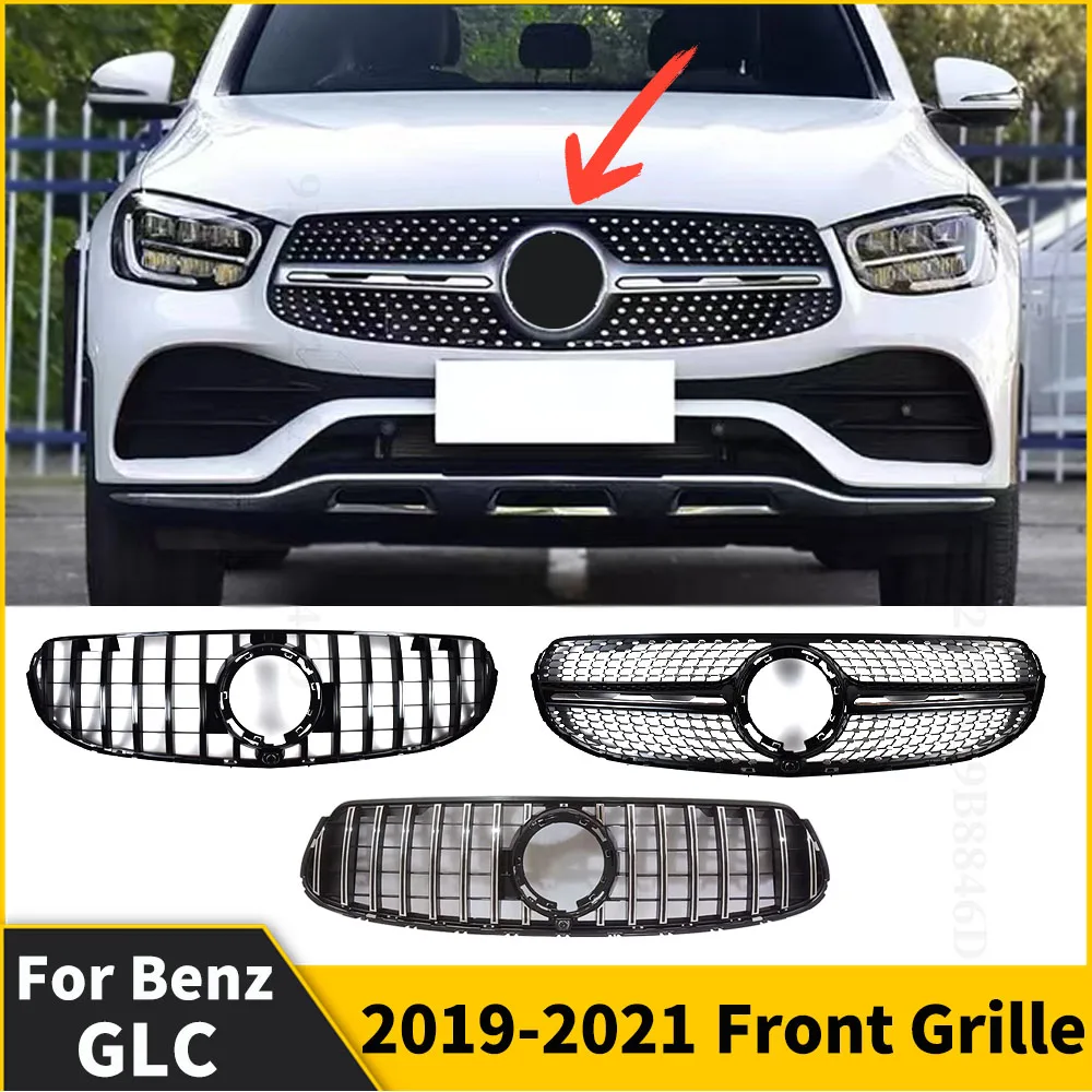 

Модернизированная версия! Подходит для Mercedes X253 Mercedes GLC 2019 2020 2021, сетка для подтяжки лица, тюнинг, решетка переднего бампера в стиле Diamond GT