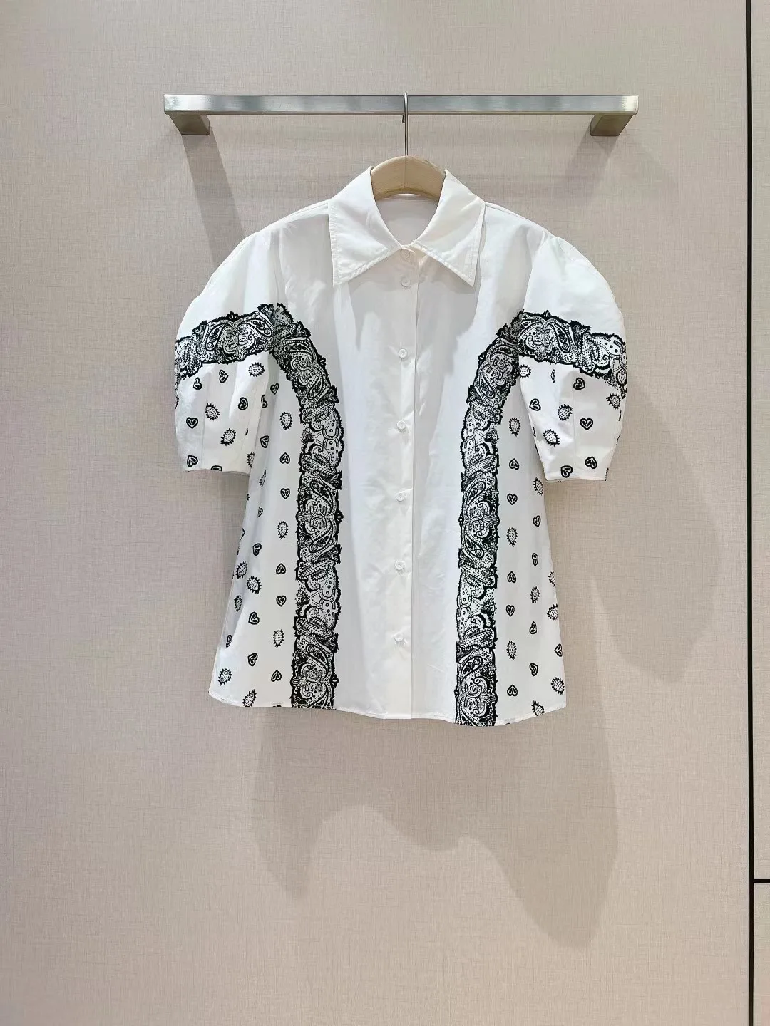 Strongly recommend the new 2024 model Printed bubble sleeve lapel shirt, 100% Cotton fabric