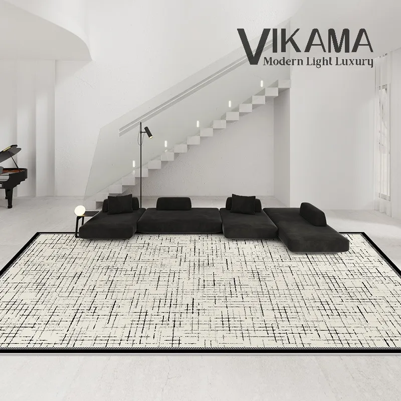 

VIKAMA minimalist black and white lines living room large area decoration carpet advanced light luxury bedroom sofa floor mat