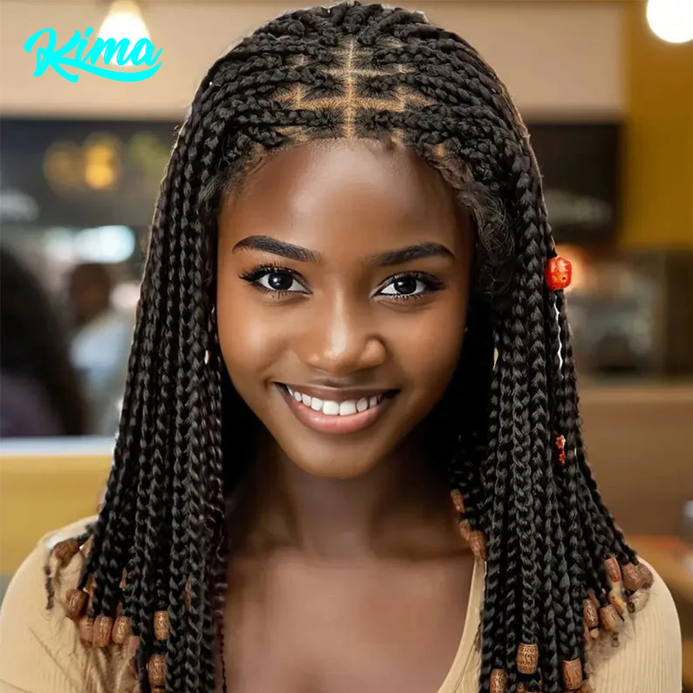 KIMA Lace Front Braided Wig Beaded Braids Wig Synthetic Lace Wig Beginners Friendly Heat Resistant Wig For Women