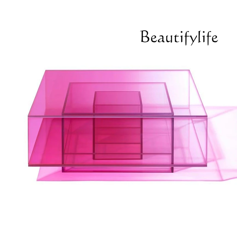 Nordic Pink Acrylic Tea Table Simple Small Apartment Glass Square Light Luxury Transparent