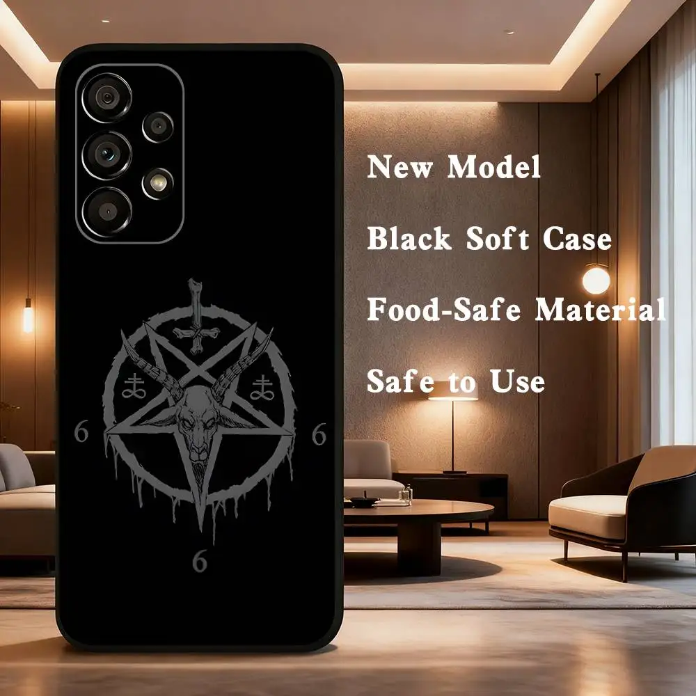 Custodia per telefono satanico demoniaco Pentagram 666 per Samsung Galaxy A73,31,32,72,41,53,52,71,22,5G,Nota,J7,8,9 Cover morbida nera