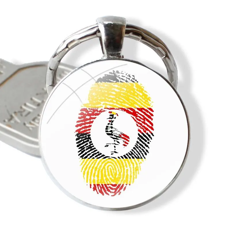 Uganda Flag Coat Of Arms Keychain Handmade Glass Cabochon Key Ring Holder Pendant Key Chains