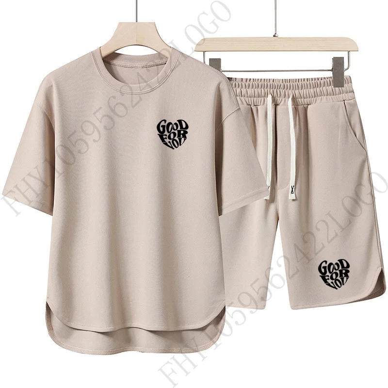 

Men's casual round neck T-shirt shorts two-piece set, 2026 summer new fashionable printed breathable comfortable short sleeved s