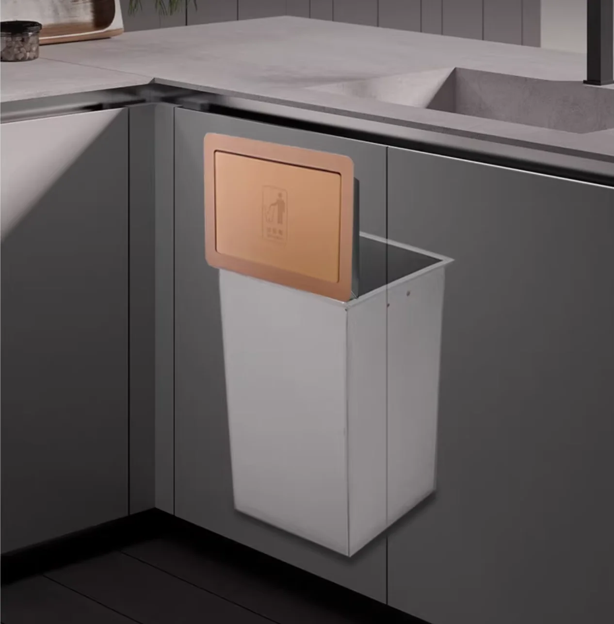 1Pc SUS304 Rectangular Side Mount Trash Chute With Hinged Inward Flip Panel For Kitchen Bath Commerical White Rose Gold Black