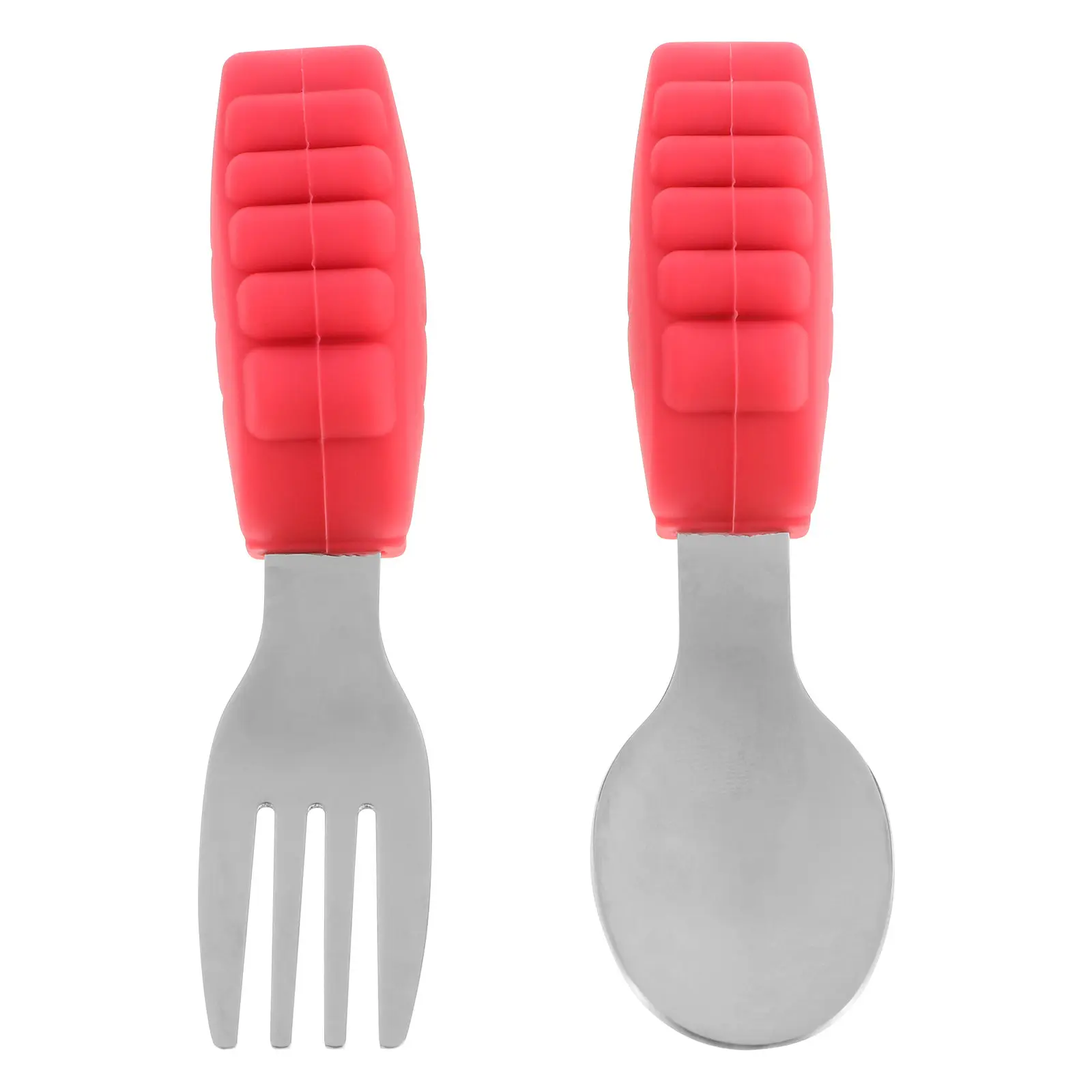 

1Set Baby Silicone Handle Stainless Steel Training Fork Spoon Set for Toddlers Smooth Edges Non Slip Grip Flat Narrow Spoon Head