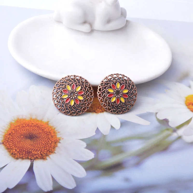 10 Stück/Set Zinklegierung Runde Anhänger Boho Öltropfen-Blumen-Anhänger DIY Damen-Schmuckzubehör – Detail 12