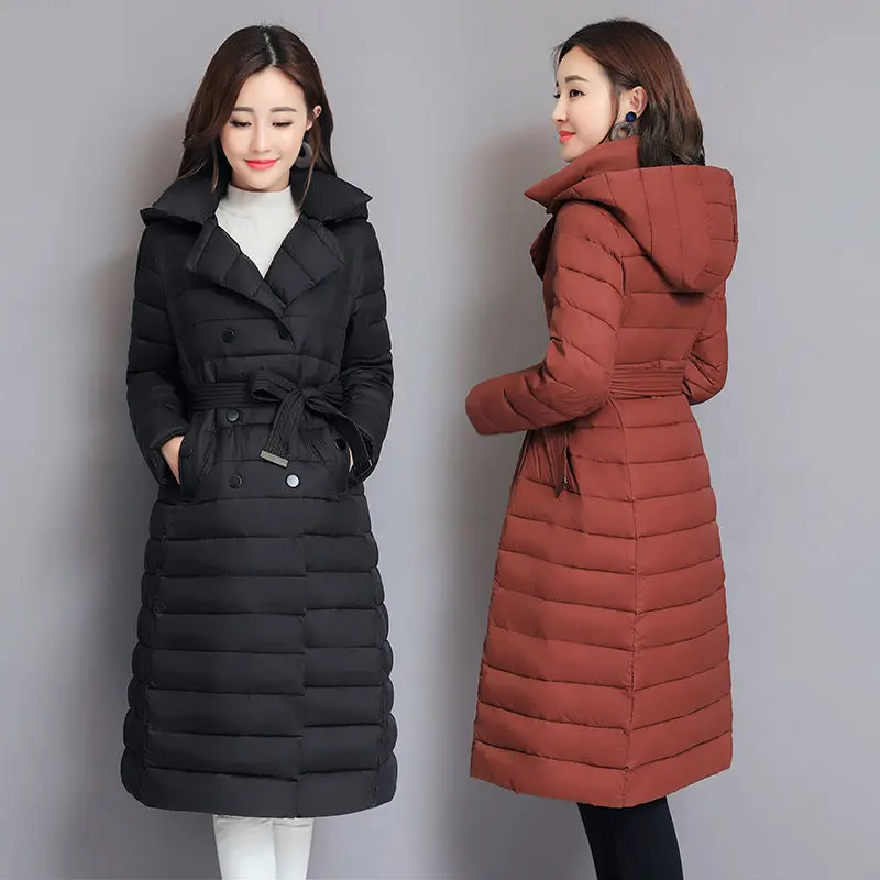 Women's Clothing New Korean Cotton Coat Belt Mid-length Cotton Jacket Lightweight Outerwear Slim Quilted Down Cotton Jacket