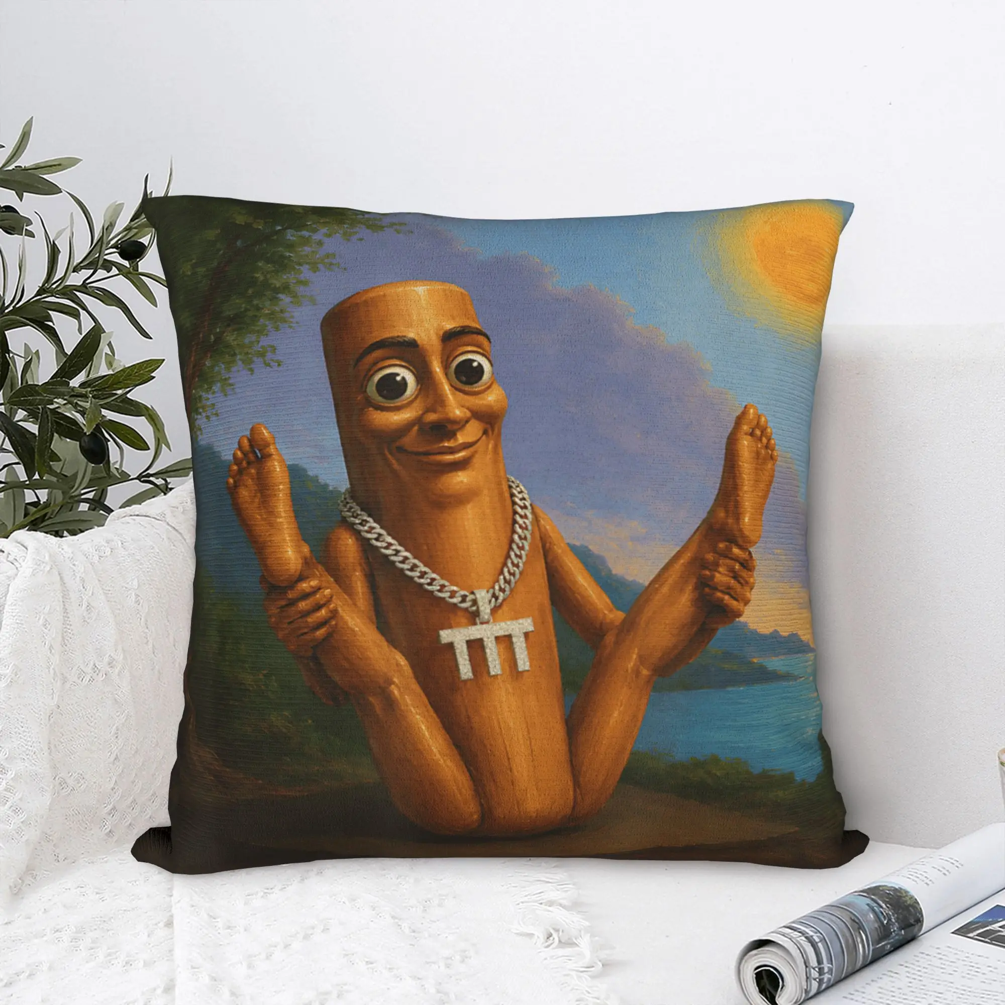 Tung Sahur Doing Hilarious Yoga Pose Funny Brainrot Art Meme Pillow Case Graphic Pillow Cover Pillowcases For Home Decoration