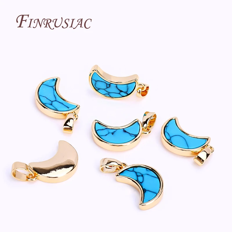 18K الذهب الحقيقي مطلي الفيروز الأزرق القمر Charms الهلال المعلقات لصنع قلادة DIY بها بنفسك الملحقات بالجملة