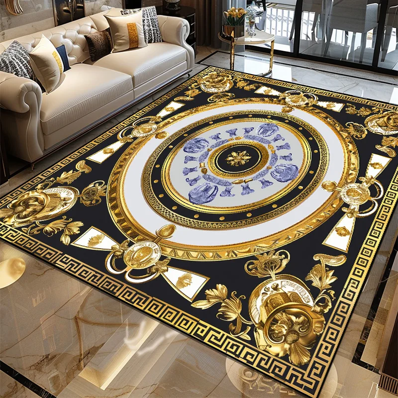 Luxury European Decoration Home Carpet Luxurious Gold Large Rugs for Living Room Senior Villa Hall Coffee Tables Mat Washable 러그