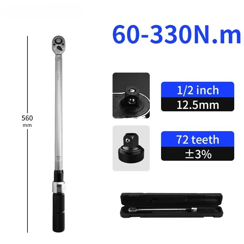 72-Tooth Click Torque Wrench Set, 1/4 3/8 1/2 Inch Drive, ±3% Accuracy, Auto & Bike Maintenance Spanner