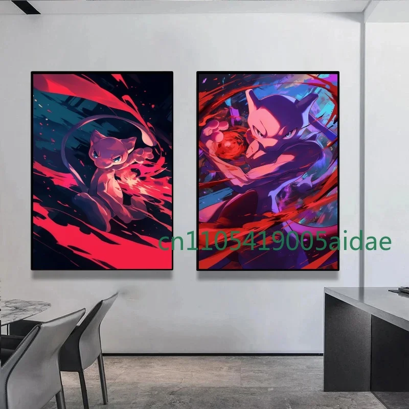 

Japan Anime Pokemon Mewtwo Canvas Decoration Painting Printed HD Poster Anime Style Picture Wall Art Home Decoration Kids Gifts