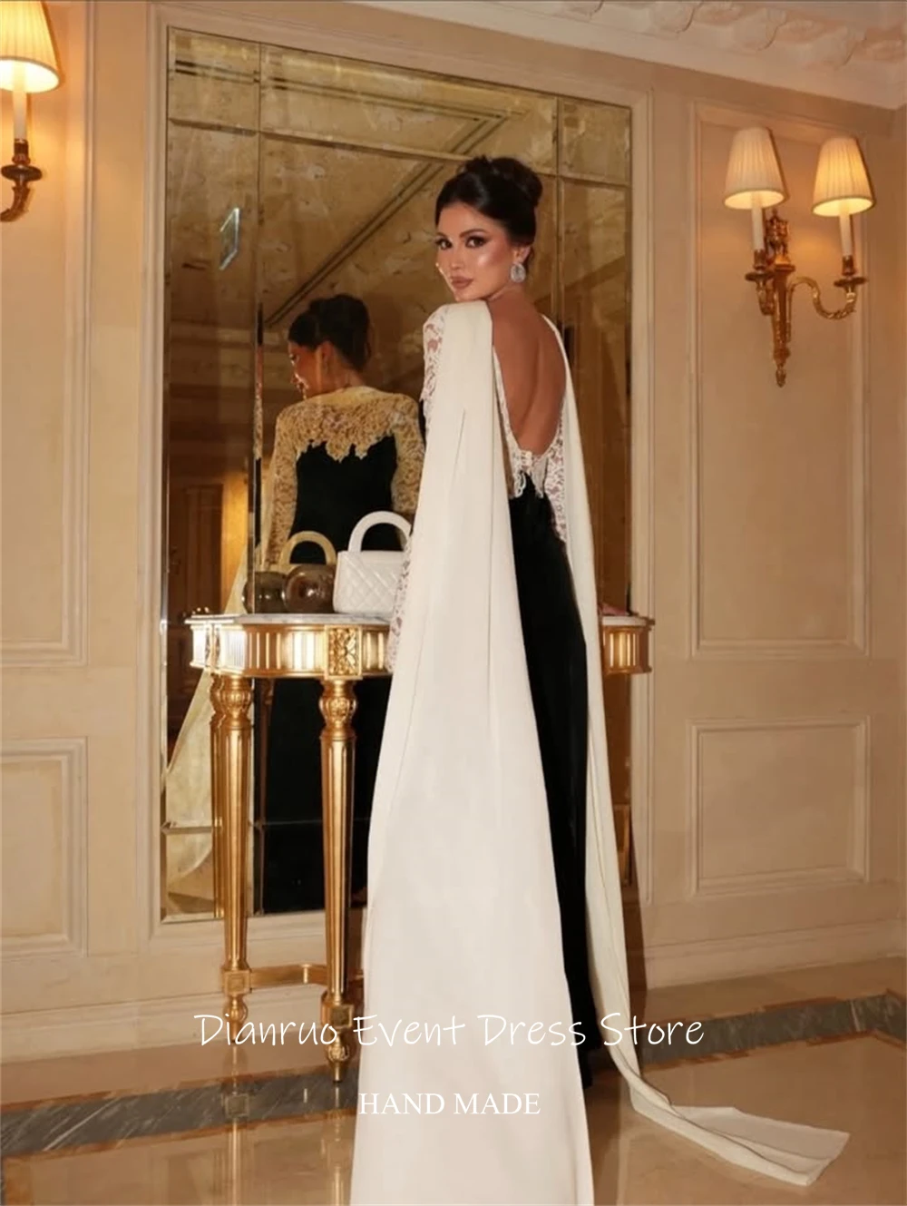 فساتين سهرة بشريط مخملي بدون ظهر من Dianruo على شكل حرف A مزينة بفيستدوس دي فييستا من الدانتيل موضة Abiti Da Cerimonia مخصصة #3