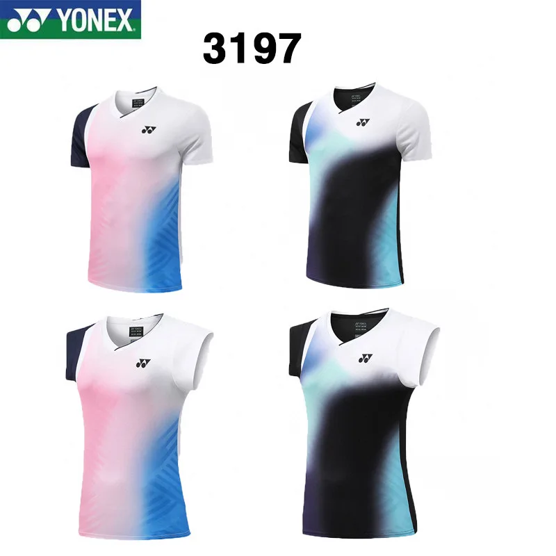 YONEX ملابس كرة الريشة للجنسين زوجين ملابس رياضية للجري سريعة الجفاف بأكمام قصيرة تي شيرت علوي ملابس تنس