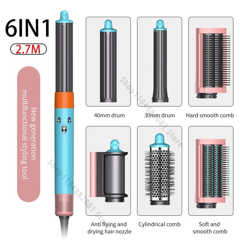 6IN1 Föhn Borstel Wrap 30/40mm Thermische Curling Rechttrekken 1300W Hot/Koude Lucht Auto haar Styling Elektrische Haardroger Borstel